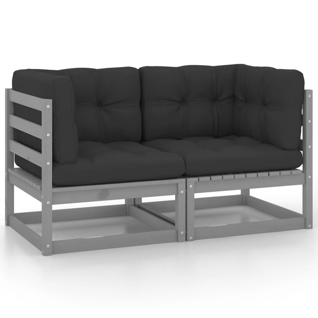 vidaXL Gartensofa 2-Sitzer mit Kissen Grau Kiefer Massivholz