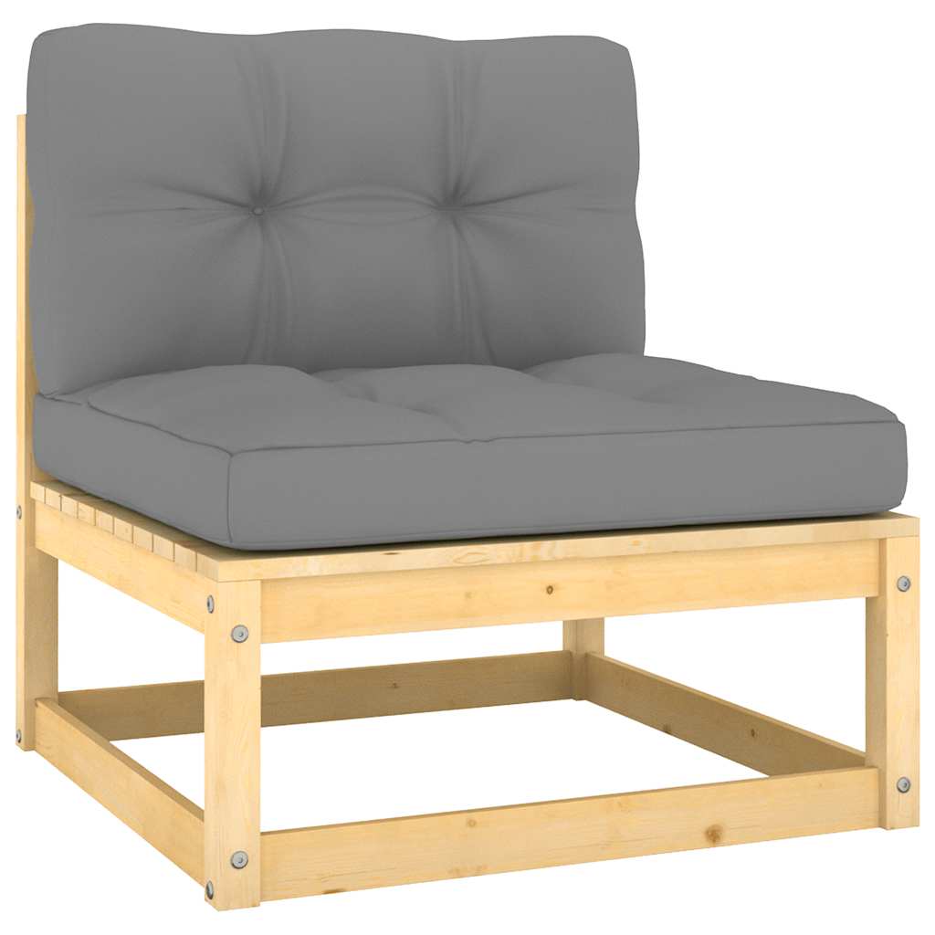 Thumbnail - vidaXL Garten-Mittelsofas mit Grauen Kissen 2 Stk. Massivholz Kiefer