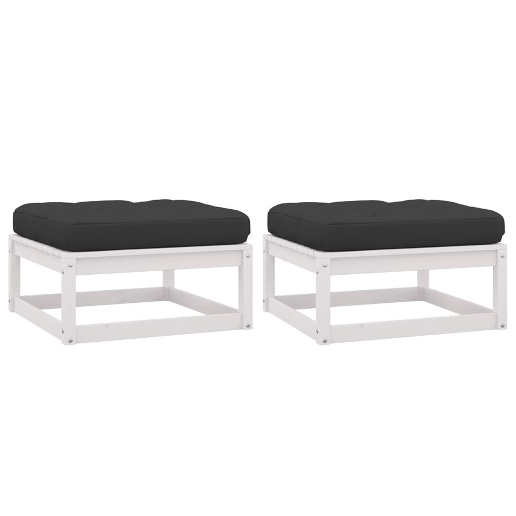 vidaXL Repose-pieds de jardin avec coussins 2 pcs Blanc Bois de pin