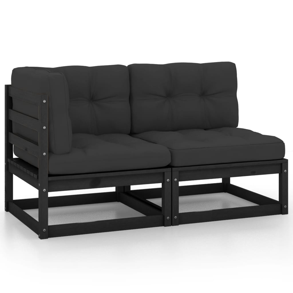 Poza vidaXL Set mobilier gradina cu perne, 2 piese, negru, lemn masiv pin
