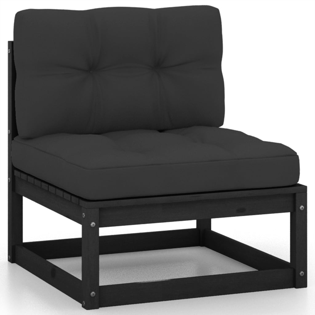 Set mobilier de grădină cu perne, 2 piese, negru, lemn de pin