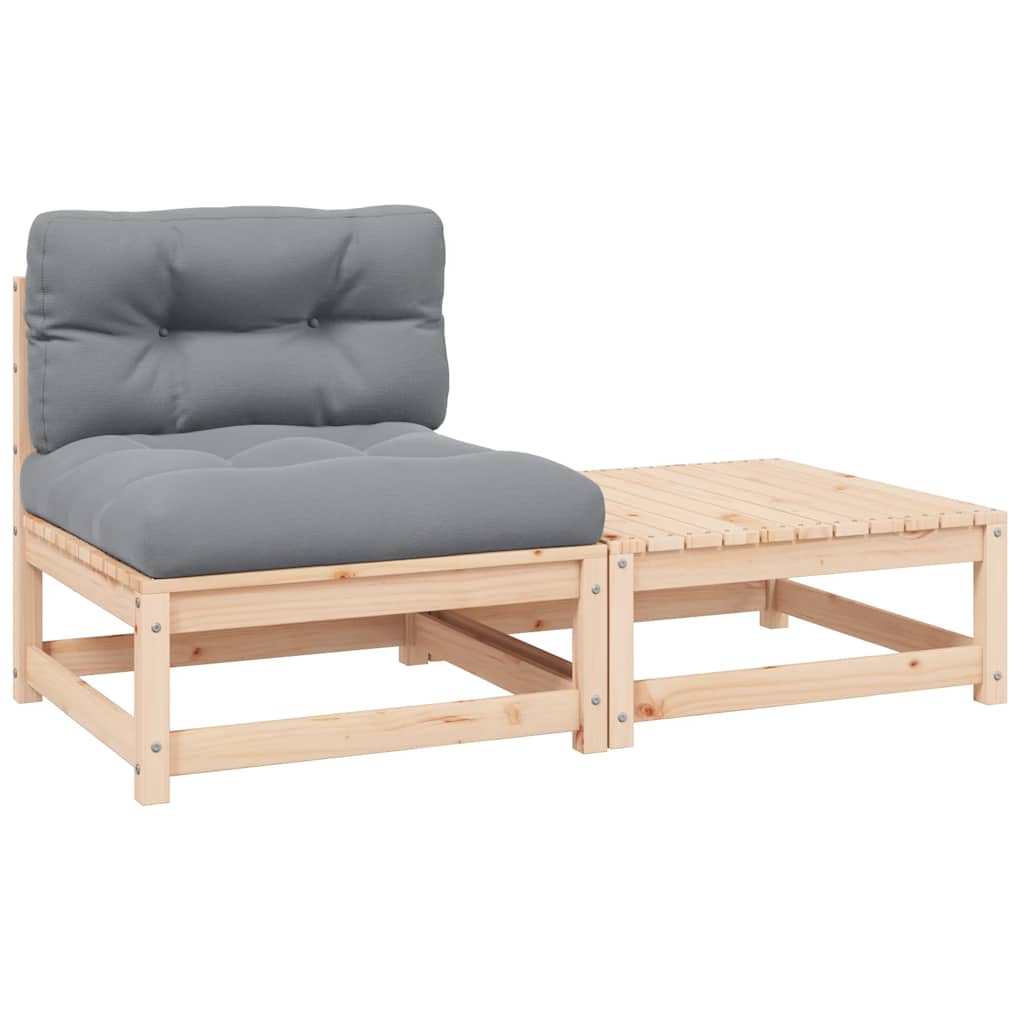 Salon de jardin 2 pcs avec coussins Bois de pin massif