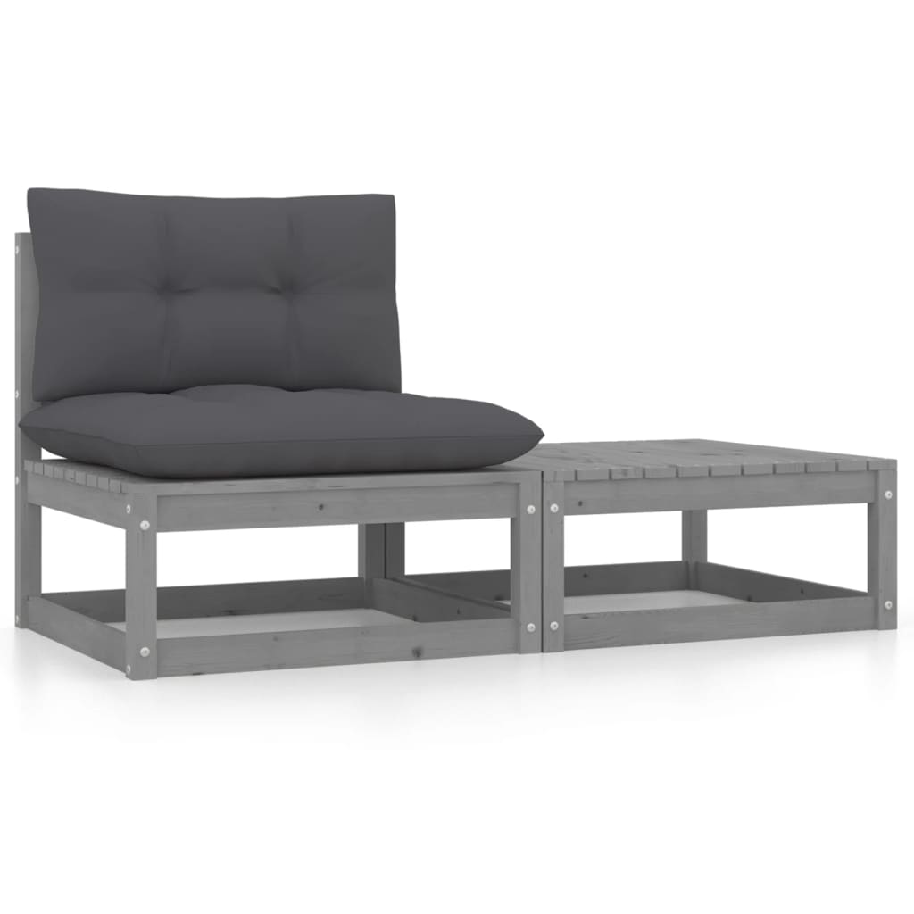 vidaXL 2-tlg. Garten-Lounge-Set mit Kissen Grau Kiefer Massivholz