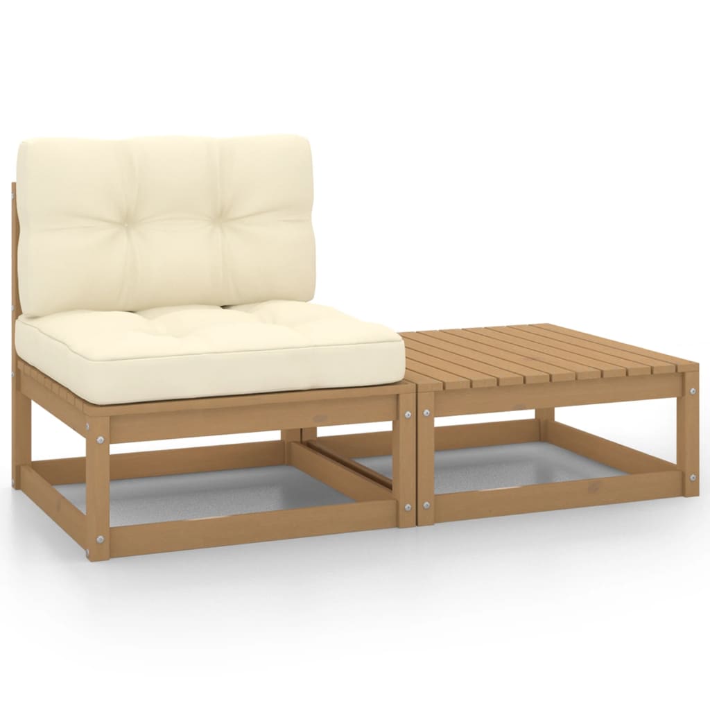 vidaXL 2 Piece Garden Lounge Set with Cushions Honey Brown Pinewood