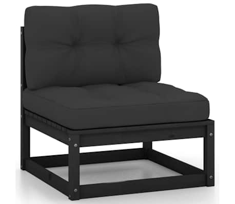 vidaXL Salon de jardin 3 pcs avec coussins Noir Bois de pin massif