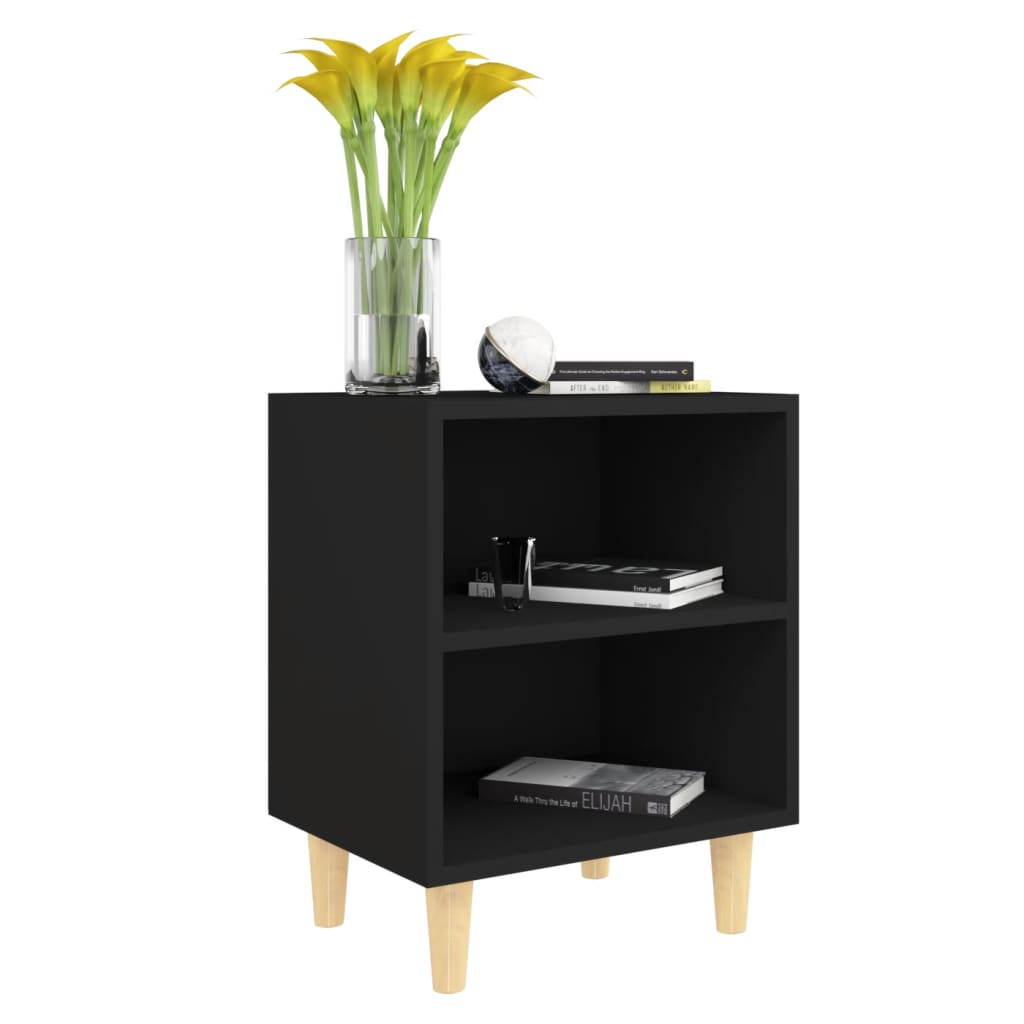 vidaXL Bed Cabinet with Solid Wood Legs Black 40x30x50 cm