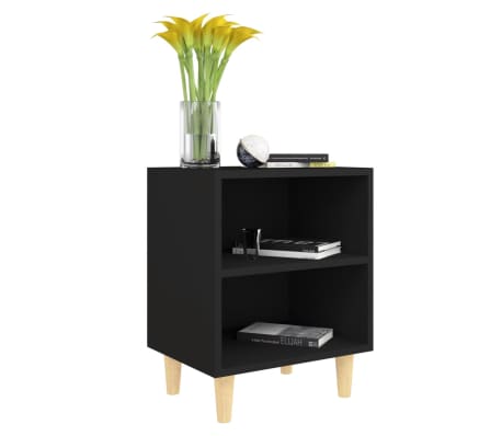 vidaXL Bed Cabinet with Solid Wood Legs Black 40x30x50 cm