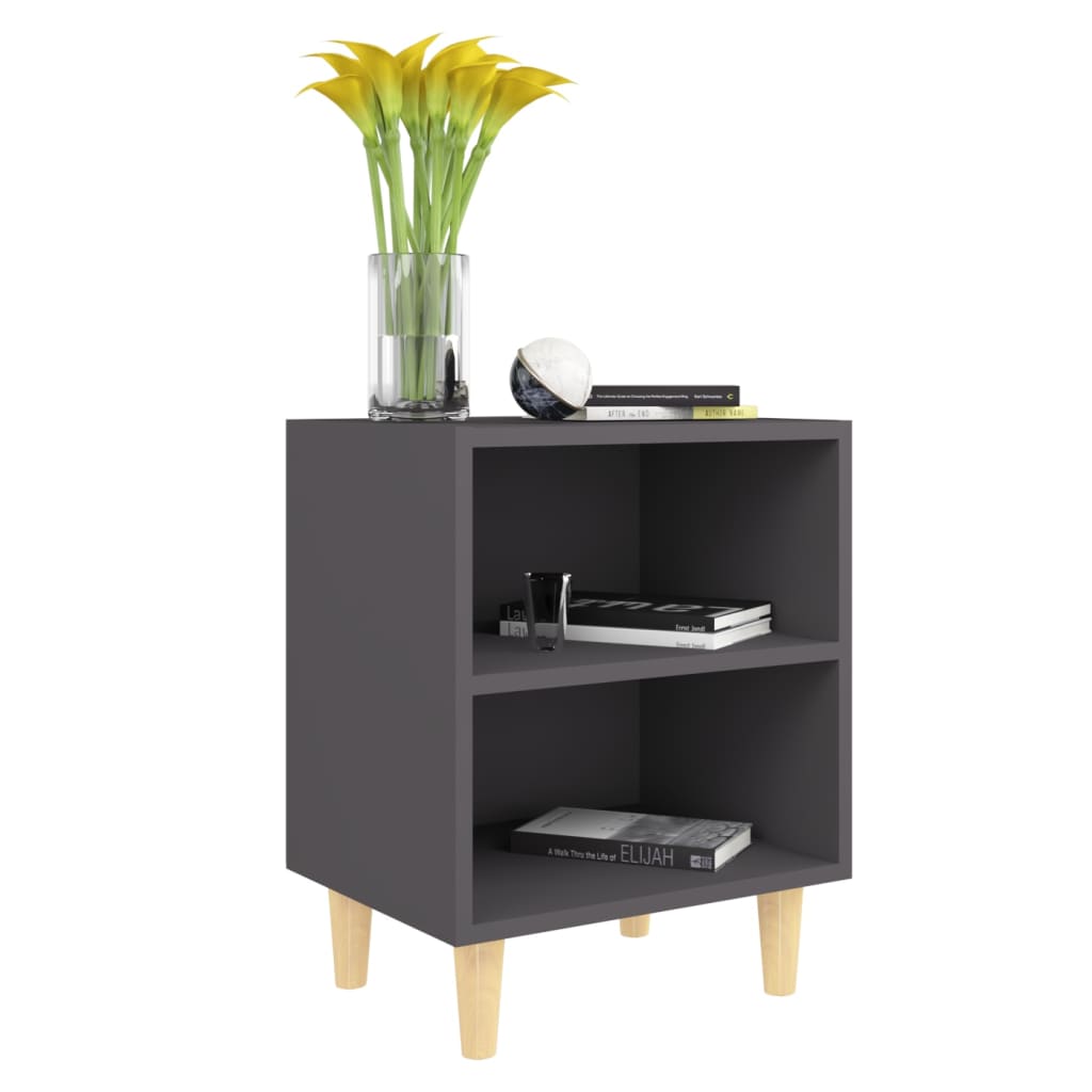 

vidaXL Nachtkastjes 2 st met massief houten poten 40x30x50 cm grijs