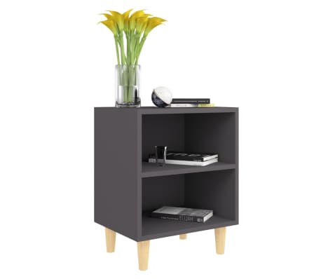 vidaXL Nattbord med ben i heltre 2 stk gr&aring; 40x30x50 cm