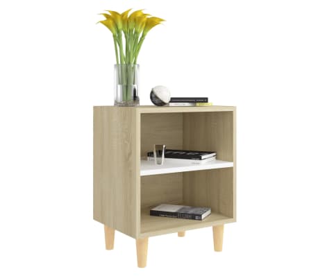 vidaXL Bed Cabinets Solid Wood Legs 2pcs Sonoma Oak&White 40x30x50cm