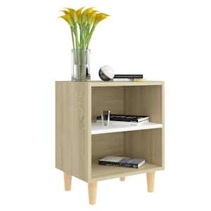 vidaXL Bed Cabinets Solid Wood Legs 2pcs Sonoma Oak&White 40x30x50cm