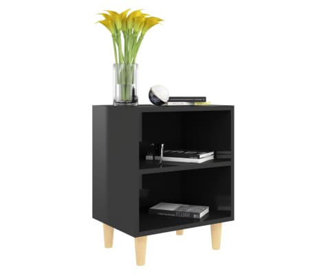vidaXL Bed Cabinet with Solid Wood Legs High Gloss Black 40x30x50cm