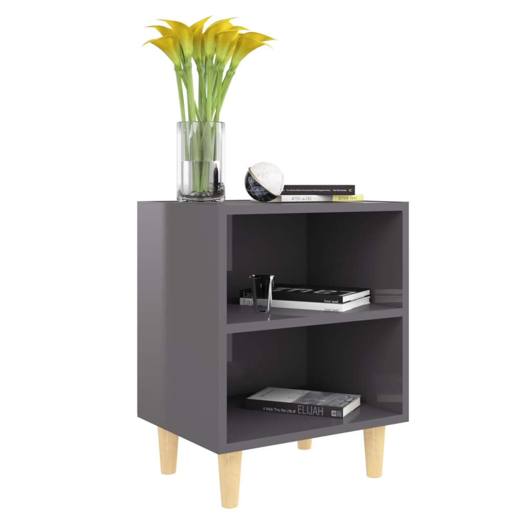 

vidaXL Nachtkastje met houten poten 40x30x50 cm hoogglans grijs
