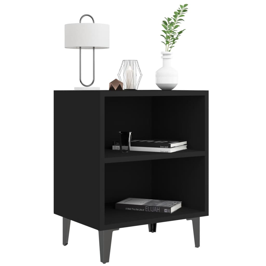 vidaXL Bed Cabinet with Metal Legs Black 40x30x50 cm