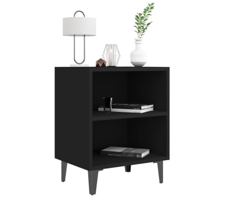 vidaXL Bed Cabinet with Metal Legs Black 40x30x50 cm