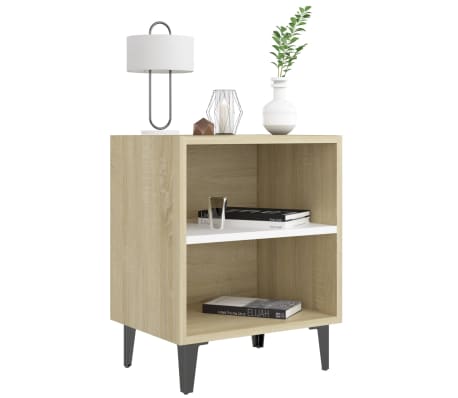 vidaXL Nattbord med metallben sonoma eik og hvit 40x30x50 cm