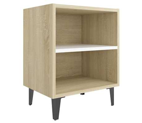 vidaXL Nattbord med metallben 2 stk sonoma eik og hvit 40x30x50 cm