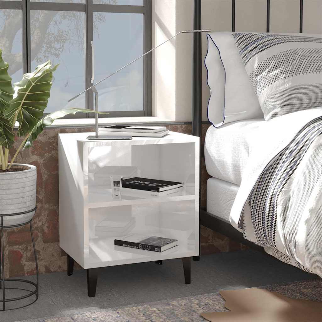 vidaXL 2 szafki nocne z metalowymi n�kami, bia�e, po�ysk, 40x30x50 cm