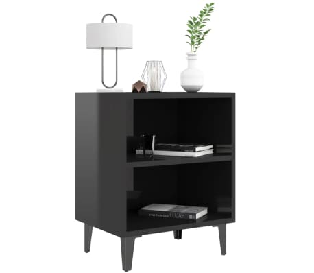 vidaXL Nattbord med metallben h&oslash;yglans svart 40x30x50 cm