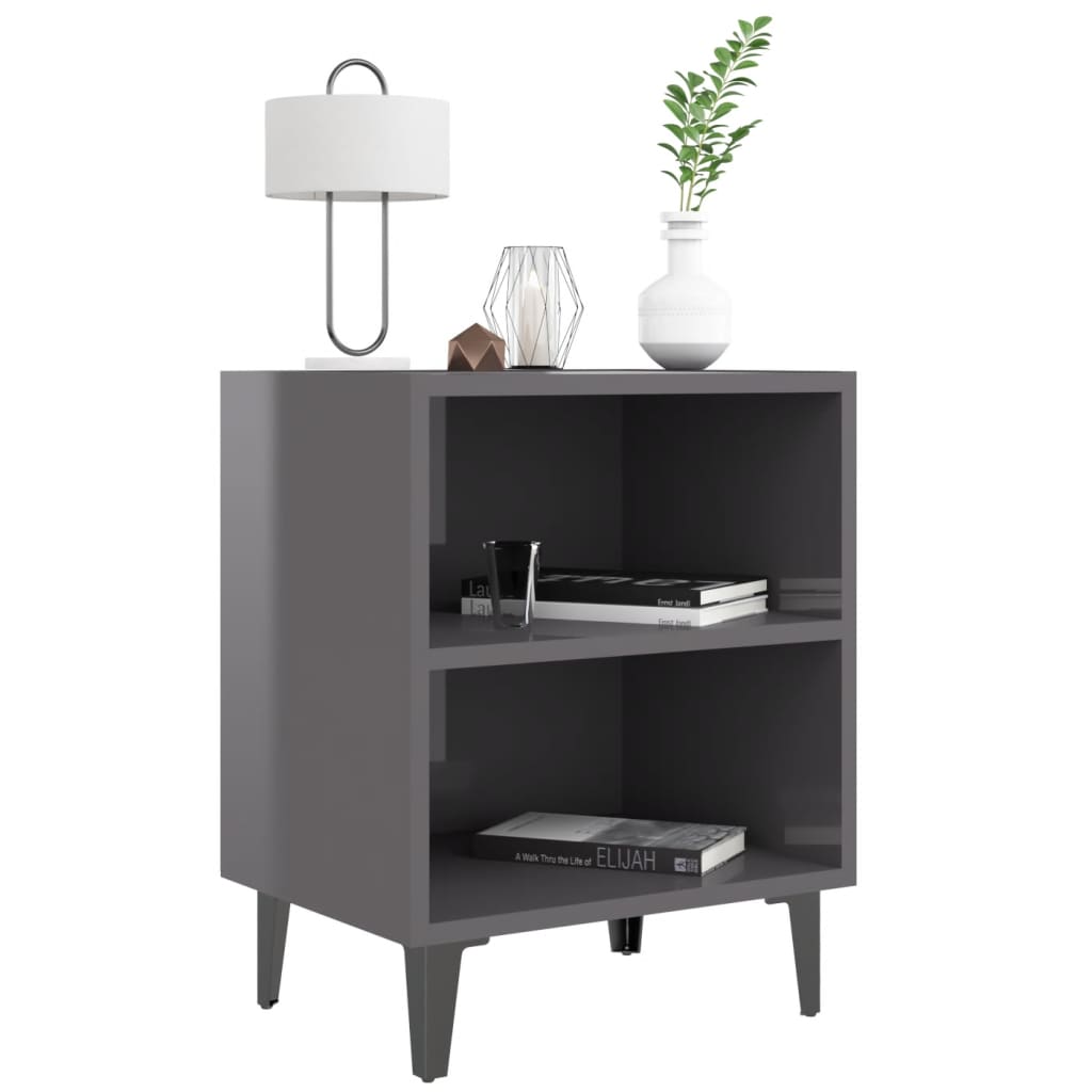 

vidaXL Nachtkastje met metalen poten 40x30x50 cm hoogglans grijs