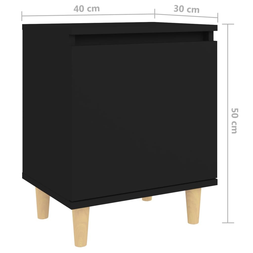 Nachttisch mit Massivholz-Beinen Schwarz 40x30x50 cm