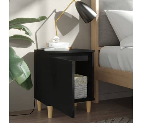vidaXL Κομοδίνo Μαύρο 40 x 30 x 50 εκ. με Μασίφ Ξύλινα Πόδια