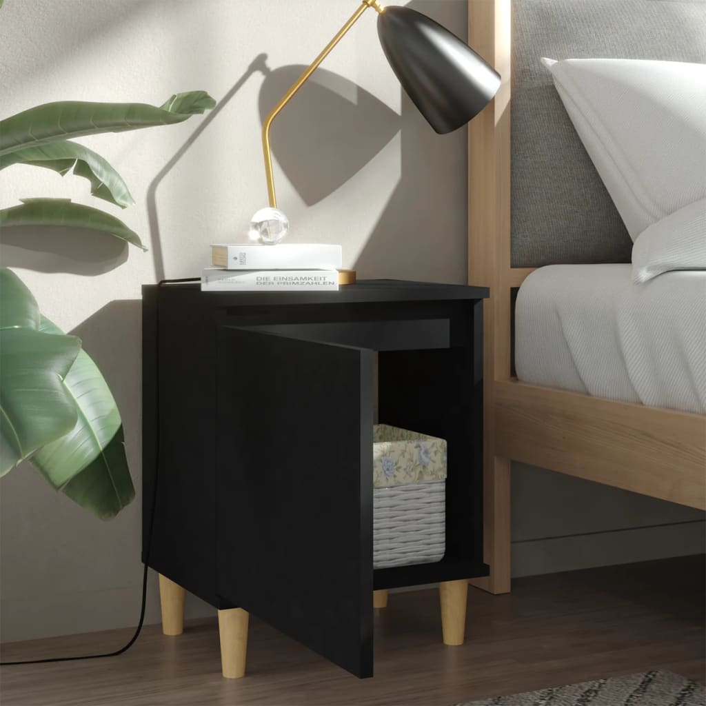 vidaXL Bed Cabinets with Solid Wood Legs 2 pcs Black 40x30x50 cm