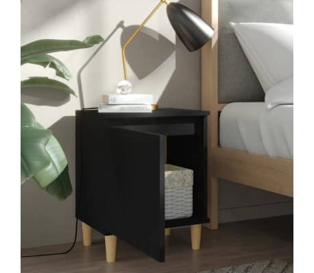 vidaXL Bed Cabinets with Solid Wood Legs 2 pcs Black 40x30x50 cm