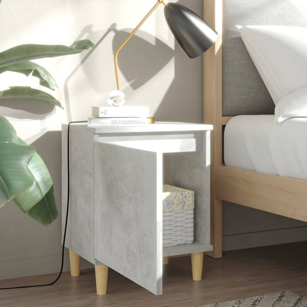 

vidaXL Nachtkastjes 2 st met houten poten 40x30x50 cm betongrijs