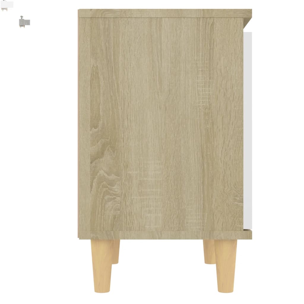 Noptieră cu picioare lemn masiv alb/stejar Sonoma 40x30x50 cm