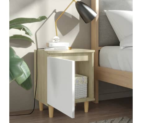 vidaXL Bed Cabinets Solid Wood Legs 2pcs Sonoma Oak&White 40x30x50cm