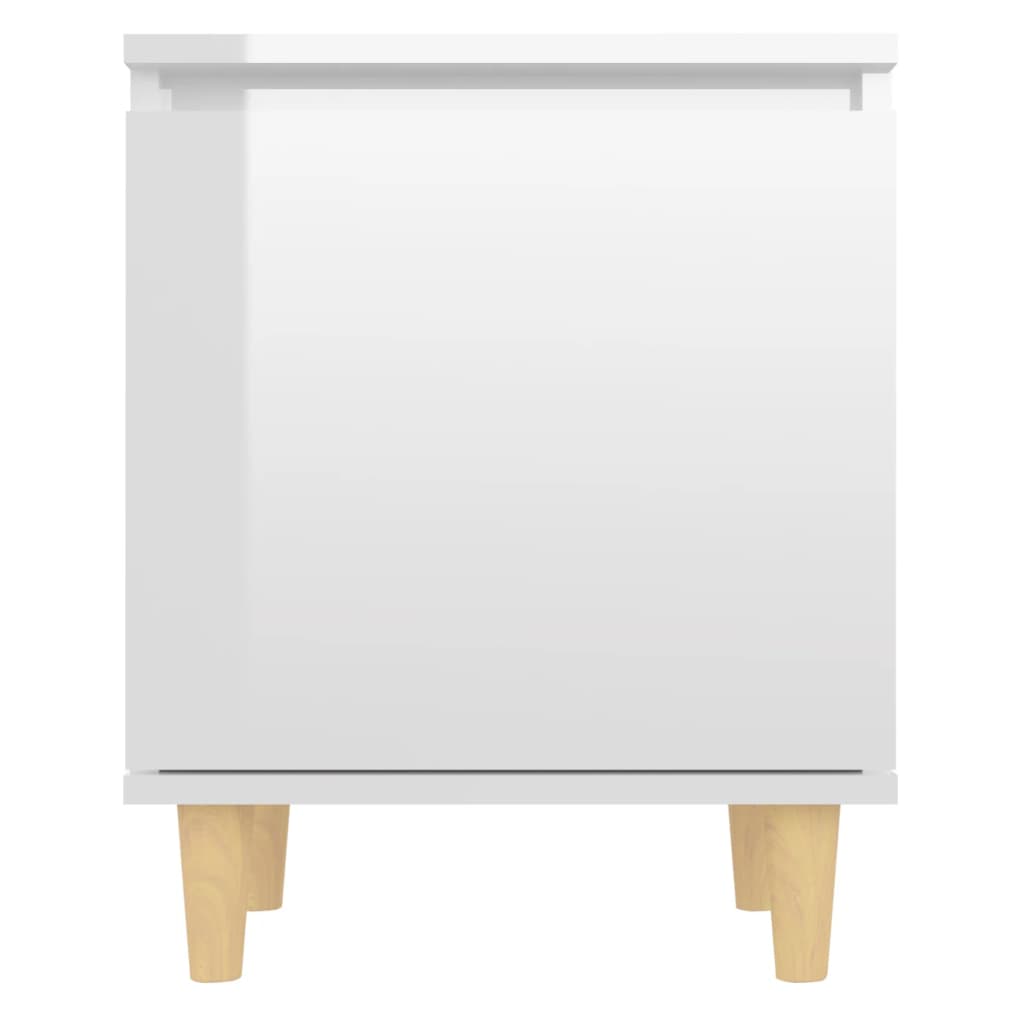 Nachttisch mit Massivholz-Beinen Hochglanz-Weiß 40x30x50 cm