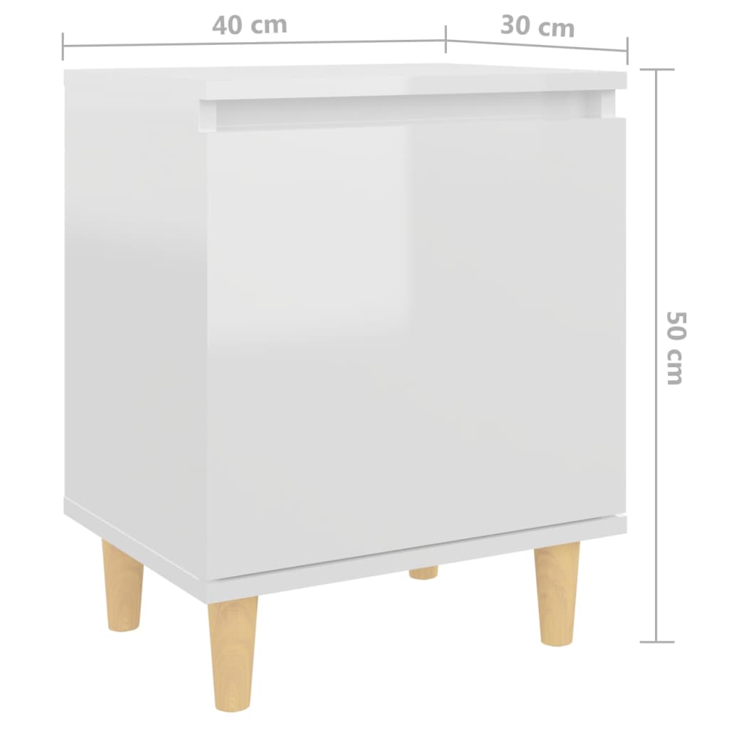Nachttisch mit Massivholz-Beinen Hochglanz-Weiß 40x30x50 cm