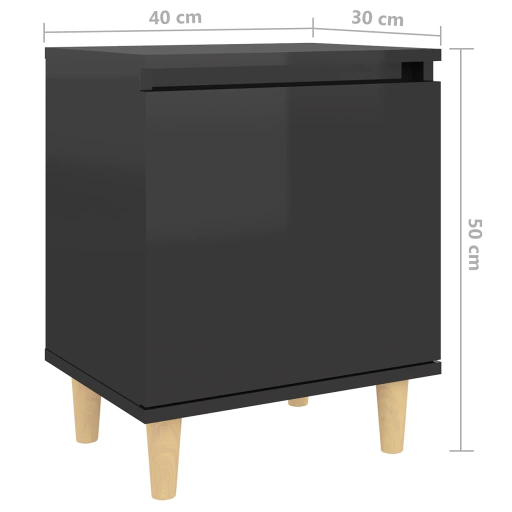 Comodă TV, picioare lemn masiv, negru extralucios, 40x30x50 cm