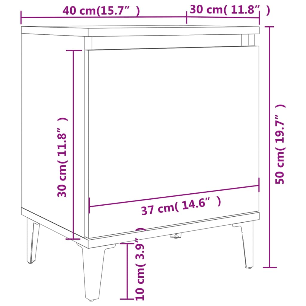 Nachttisch mit Metallbeinen Weiß 40x30x50 cm