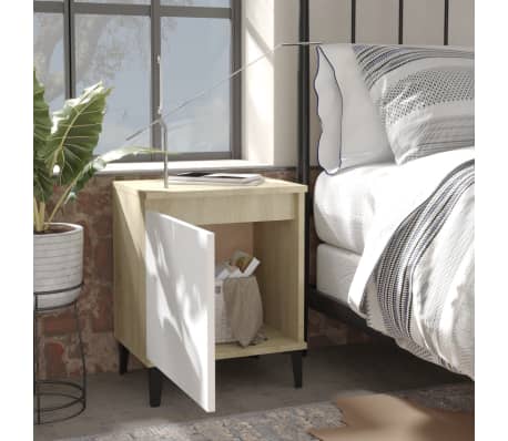 vidaXL Nattbord med metallben sonoma eik og hvit 40x30x50 cm