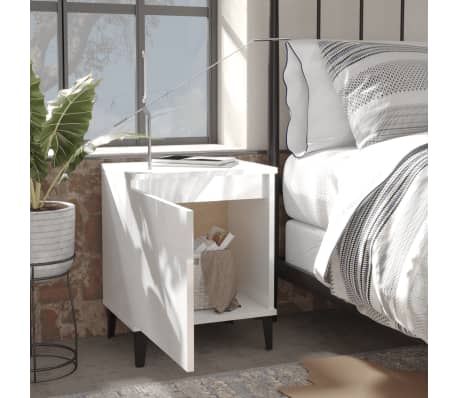 vidaXL Κομοδίνo Γυαλιστερό Λευκό 40 x 30 x 50 εκ. με Μεταλλικά Πόδια