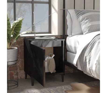 vidaXL Bed Cabinet with Metal Legs High Gloss Black 40x30x50 cm