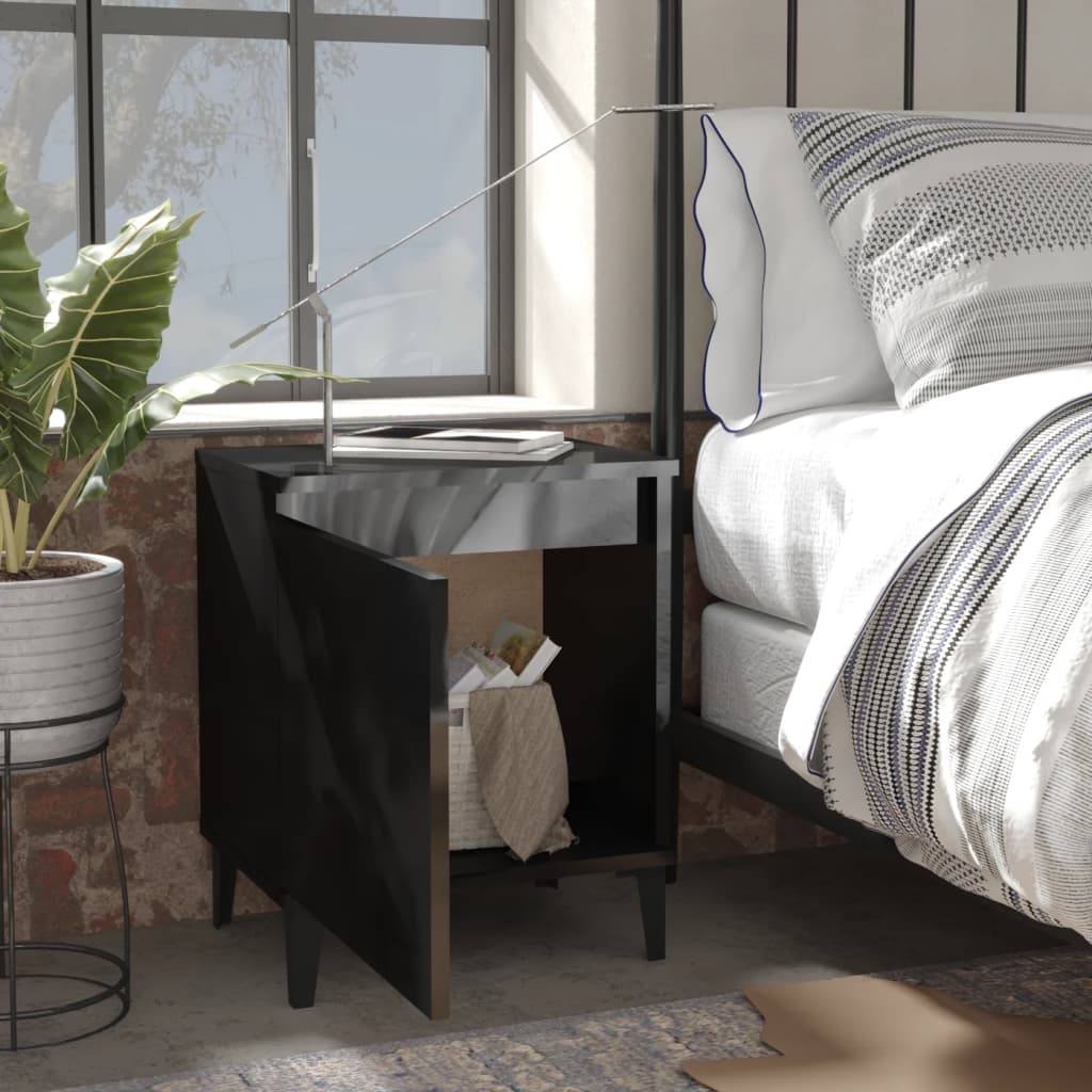 

vidaXL Nachtkastjes 2 st met metalen poten 40x30x50 cm hoogglans zwart