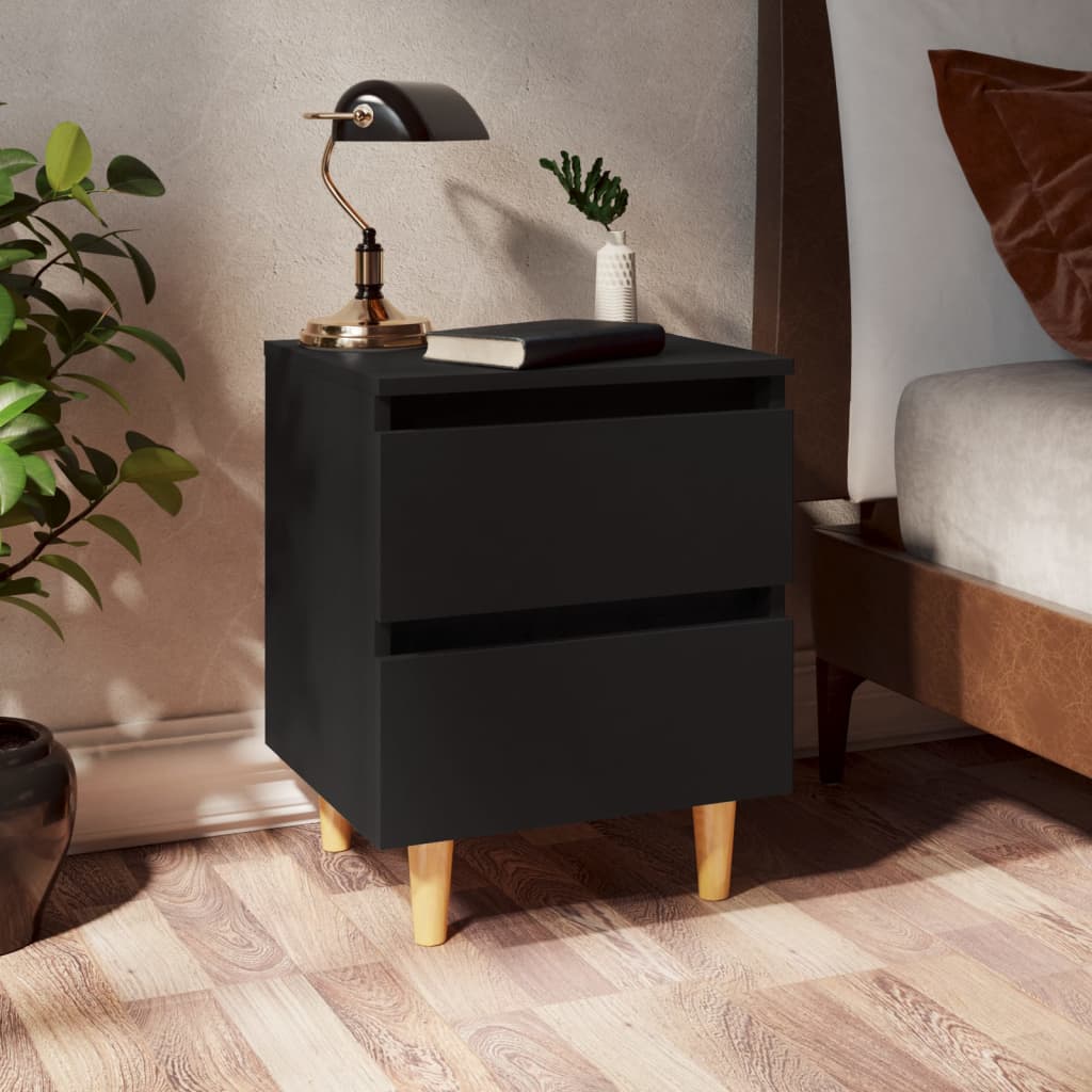 Bed Cabinet with Solid Pinewood Legs Black 40x35x50 cm