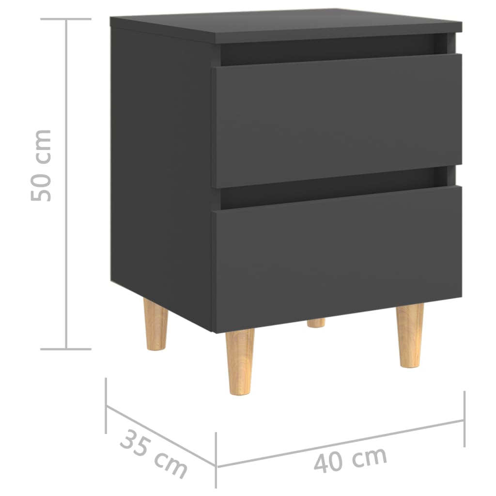 Noptiere cu picioare lemn masiv pin, 2 buc., gri, 40x35x50 cm
