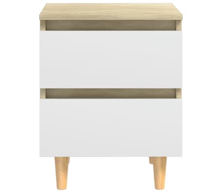 vidaXL Nočný stolík, nohy z borovice, biela a sonoma 40x35x50 cm
