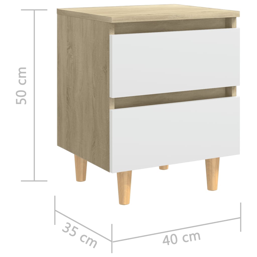 Noptiere & picioare lemn pin 2 buc alb/stejar Sonoma 40x35x50cm