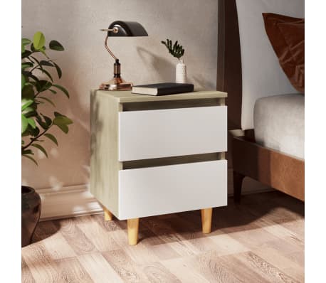 vidaXL Bed Cabinets & Pinewood Legs 2 pcs White & Sonoma Oak 40x35x50cm