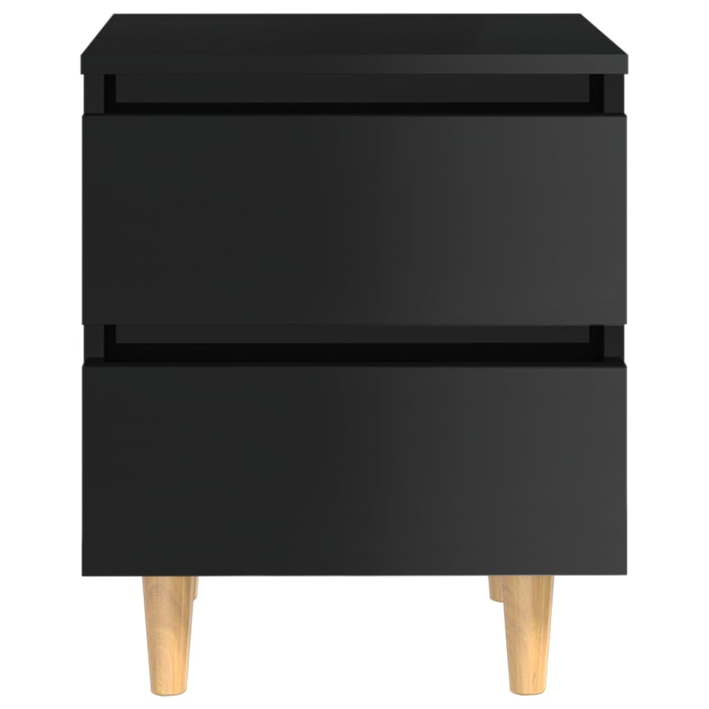 vidaXL Nattbord med heltre furuben høyglans svart 40x35x50 cm