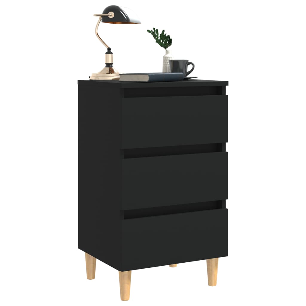 vidaXL Nachtkastje met massief houten poten 40x35x69 cm zwart afbeelding
