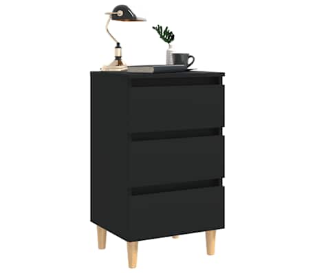 vidaXL Nachttisch mit Massivholz-Beinen Schwarz 40x35x69 cm