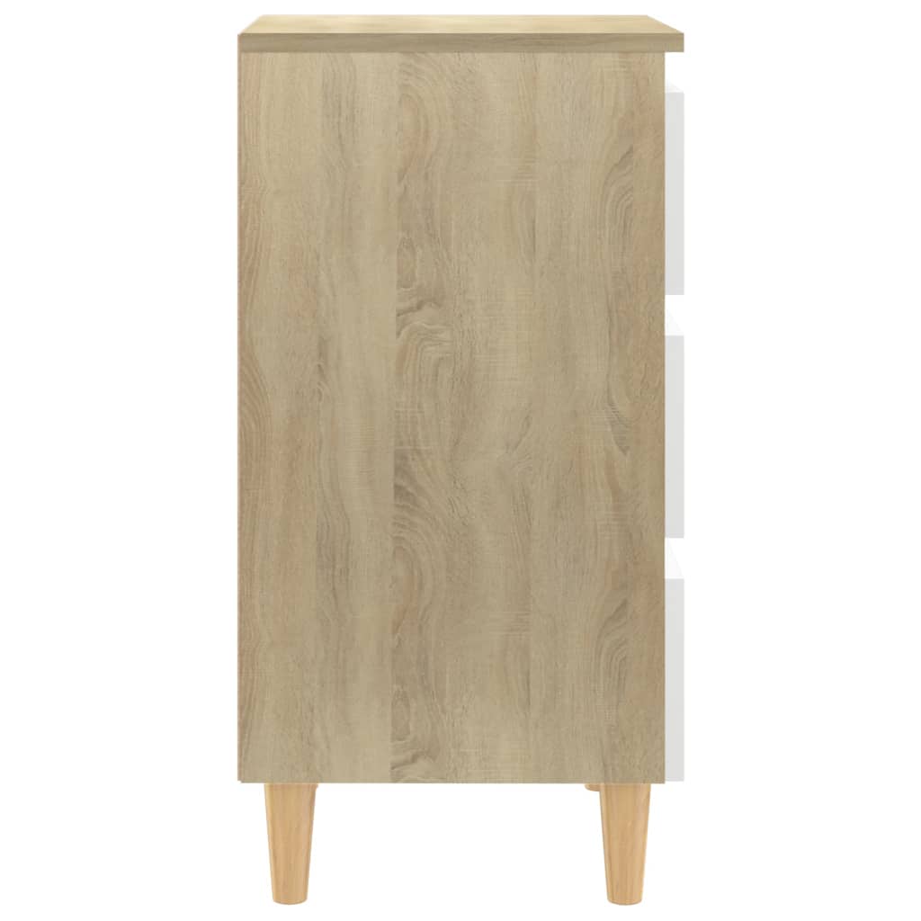 Noptieră & picioare lemn masiv, alb/stejar sonoma, 40x35x69 cm