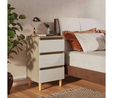 vidaXL Bed Cabinets & Wood Legs 2 pcs White & Sonoma Oak 40x35x69cm