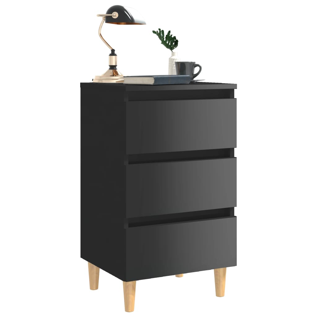 

vidaXL Nachtkastje met houten poten 40x35x69 cm hoogglans zwart